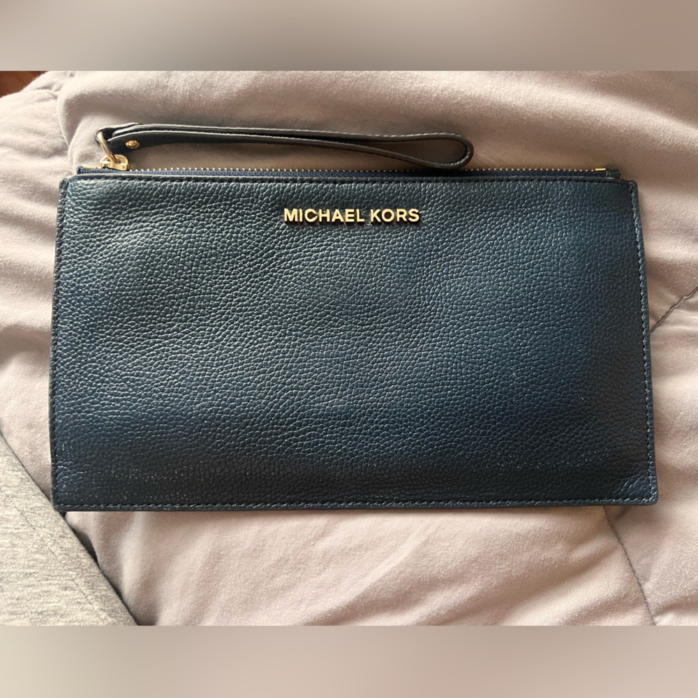 Michael Kors navy blue leather wristlet